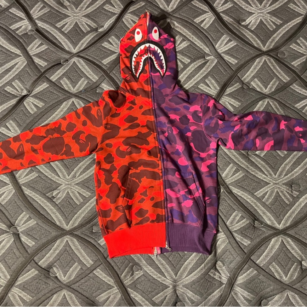 Bape Full Zip Hoodie Red/Purple Size Medium with tags.